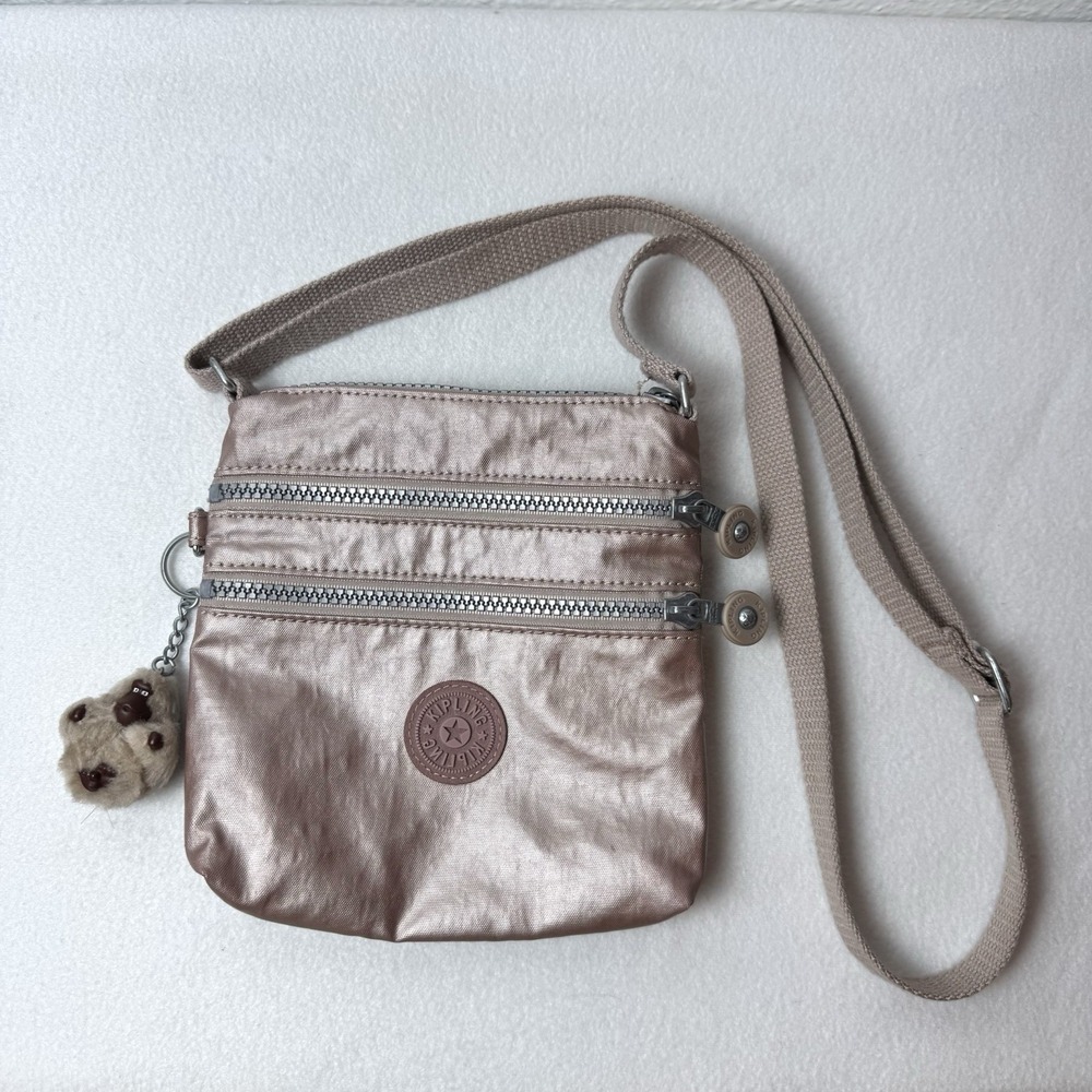 Kipling Keiko Small Crossbody Bag Quartz Metallic Light Pink Purse Pockets